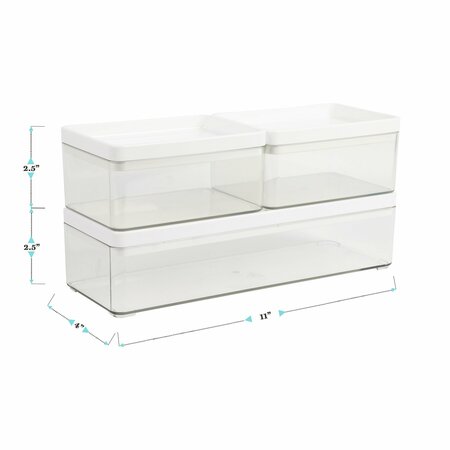 Martha Stewart Grady Set of 3 Clear Plastic Stackable Storage Boxes with White Plastic Lids GS-BA1360-3P-CL-WH-MS